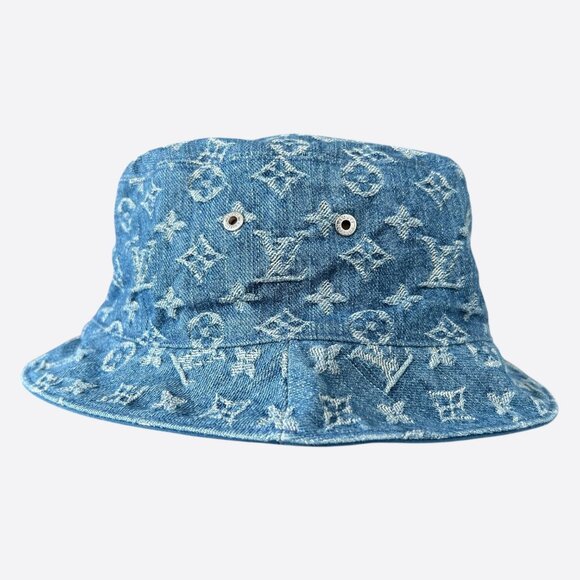 Louis Vuitton Blue & White Denim Monogram Reversible Bucket Hat - Picture 1 of 6
